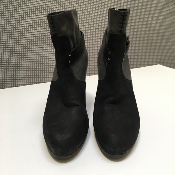 rag & bone Gray Leather Black Suede Heeled Booties - Picture 6 of 13
